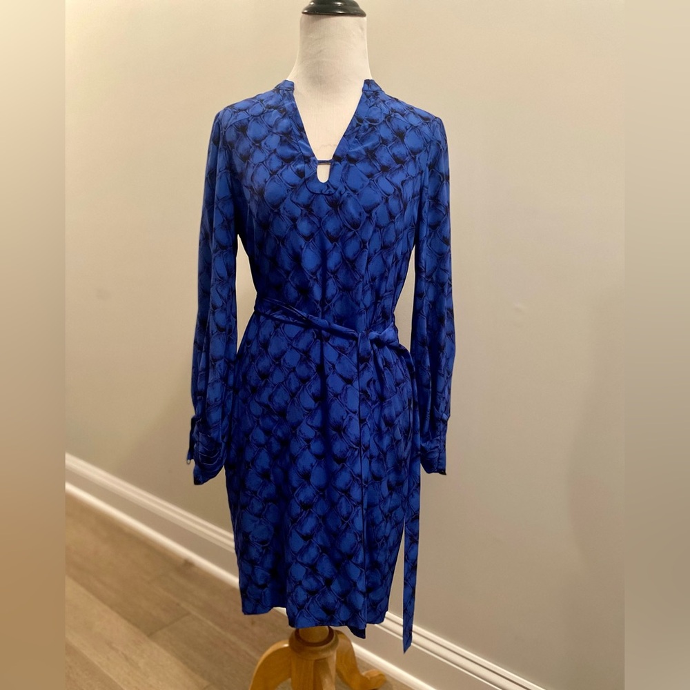 DVF Diane Von Furstenberg Royal Blue Snakeskin print Shirt Dress Sz 2